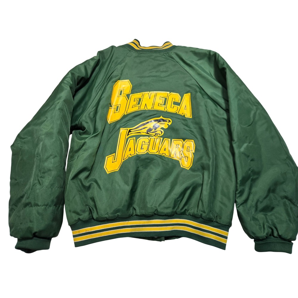 Vintage Seneca Jaguars Satin Bomber Jacket Green Mens XL Jared School Michigan